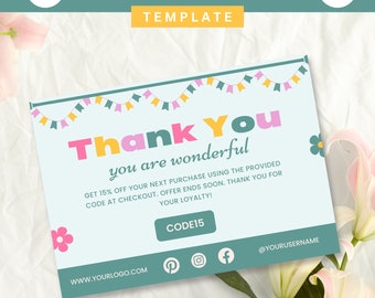 Thank You Card Pastel Template for Small Business Branding & Gift Vouchers - Canva Editable