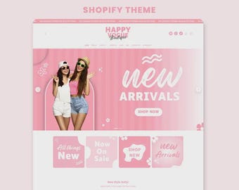 Happy Vogue - ピンクコケット Shopify ウェブサイトテンプレート | ブティックファッションテーマ | キュートで美しくフェミニン | Canva テンプレート | OS 2.0