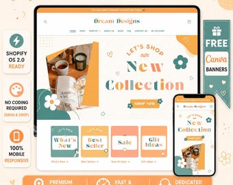 Dreamy Designs Shopify Theme - Feminine Boutique Website Template, Elegant Aesthetic Clothing Store Design, Canva Banners, OS 2.0 Ready