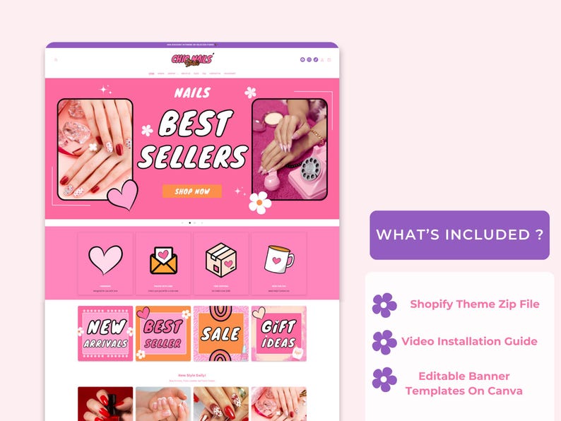 Chic Nails - Nail Website Template | Pink Shopify Theme, Press On Nails & Beauty Boutique | Canva Templates | Shopify OS 2.0 image 8