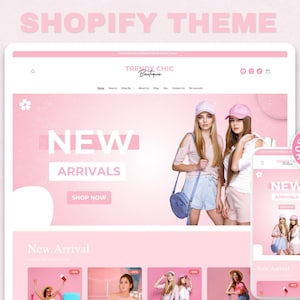 TrendyChic – Shopify-Website-Vorlage für Bekleidung | Rosa Boutique-Website, feminines und niedliches Design | Canva-Vorlagen | Shopify OS 2.0 Bild 2