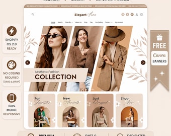 Elegant Aura Shopify Theme – Luxury Minimal Boutique Design, Canva Editable, OS 2.0