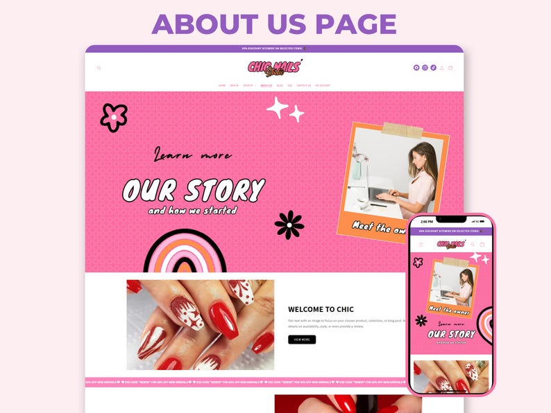 Chic Nails - Nail Website Template | Pink Shopify Theme, Press On Nails & Beauty Boutique | Canva Templates | Shopify OS 2.0 image 3