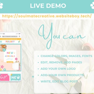 May include: A mobile phone screen displaying a website with the text "SOULMATE Creative" and "NEW ARRIVALS". The website is decorated with pink and white flowers. The text "You can" is written in cursive on a white background with pink flowers.