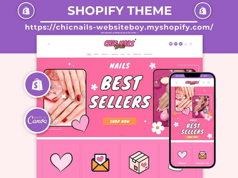 Chic Nails - Nail Website Template | Pink Shopify Theme, Press On Nails & Beauty Boutique | Canva Templates | Shopify OS 2.0 image 7