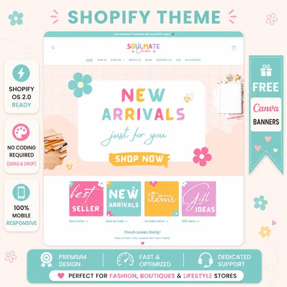 Soulmate Canva & Editable Shopify Theme Template – Minimal Feminine Design Template