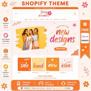 Daisy Dreamers – Motyw butikowy Shopify | Różowy szablon witryny Shopify | Kobiecy, minimalistyczny i uroczy design | Szablony Canva | Shopify OS 2.0