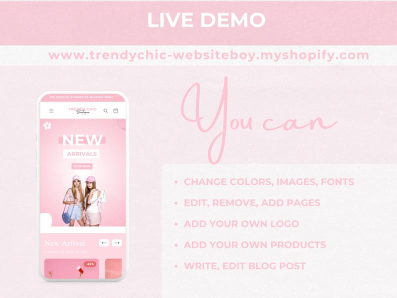 TrendyChic – Shopify-Website-Vorlage für Bekleidung | Rosa Boutique-Website, feminines und niedliches Design | Canva-Vorlagen | Shopify OS 2.0 Bild 12