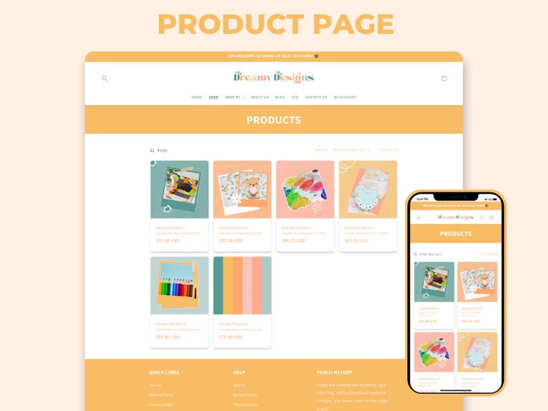 Responsive Shopify website template for small businesses and creatives
