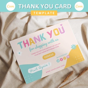 Plantilla colorida de tarjeta de agradecimiento y pedido: marca para pequeñas empresas, diseño de vales de regalo, Canva DIY