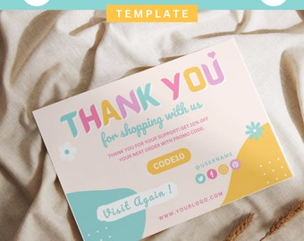 Colorful Thank You & Order Card Template - Small Business Branding - Gift Voucher Design - Canva DIY