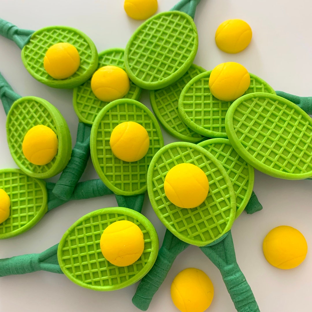 6 Edible Green Tennis Rackets Balls Cake Decorations Etsy UK