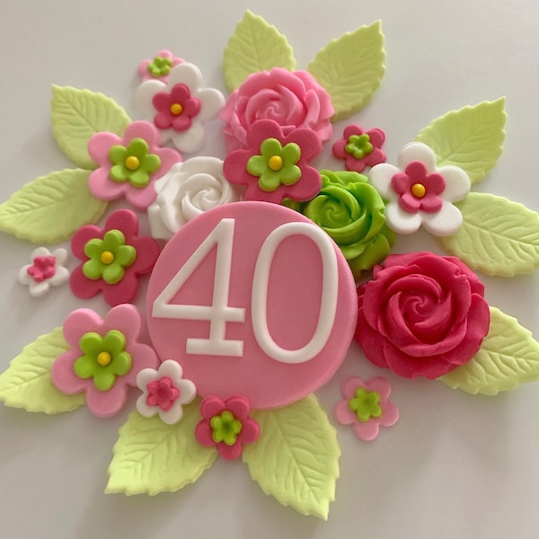 Edible Sweet Pink Birthday Sugar Flowers Cake Decorations
