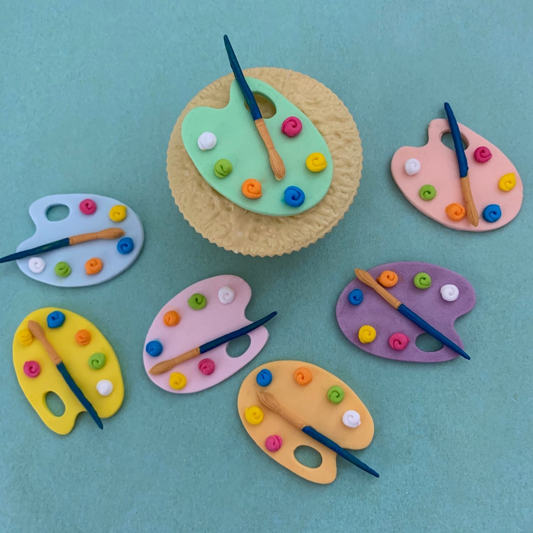 7 Artist Paint Palettes Sugar Paste Edible Fondant Cake Decorations