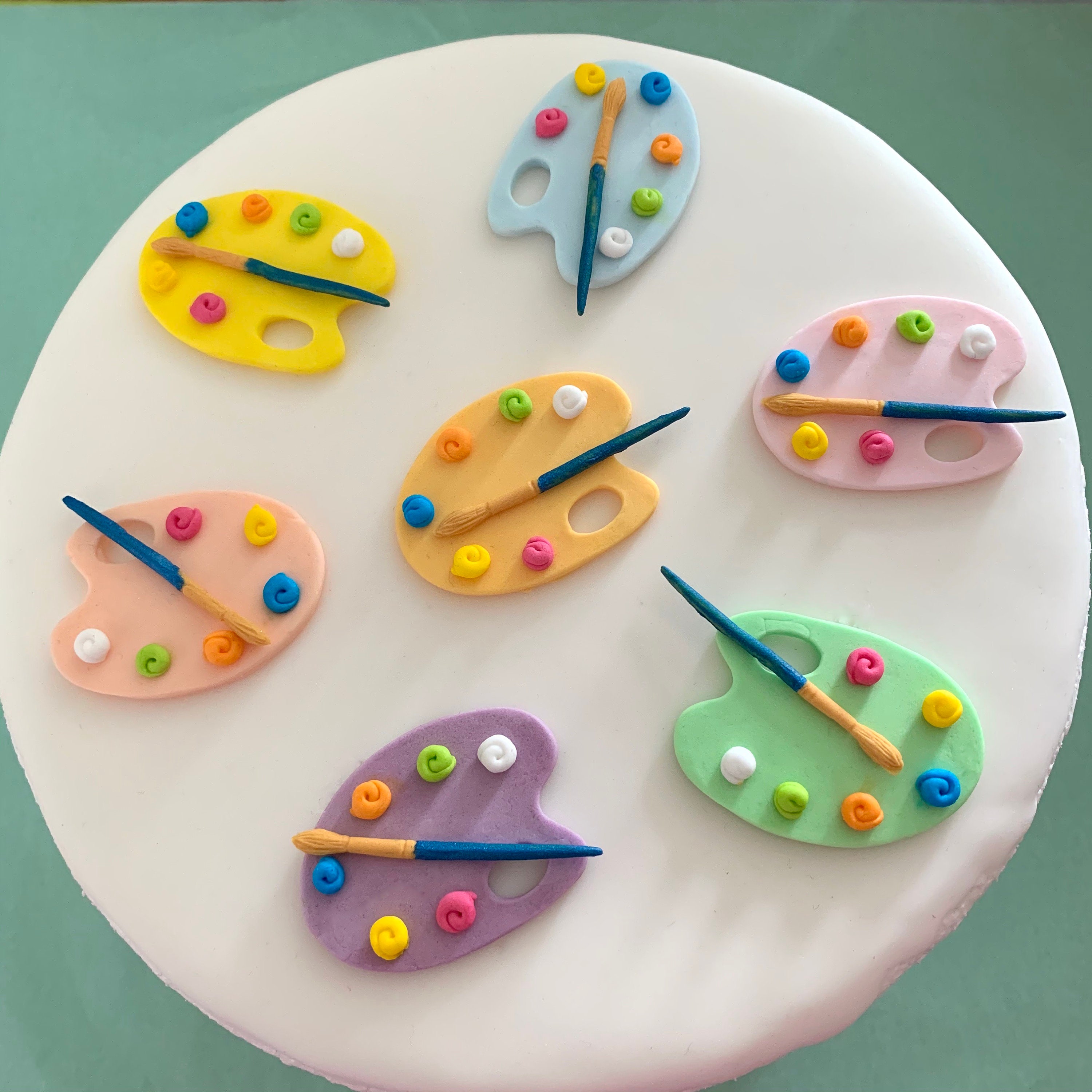 7 Artist Paint Palettes Sugar Paste Edible Fondant Cake Decorations