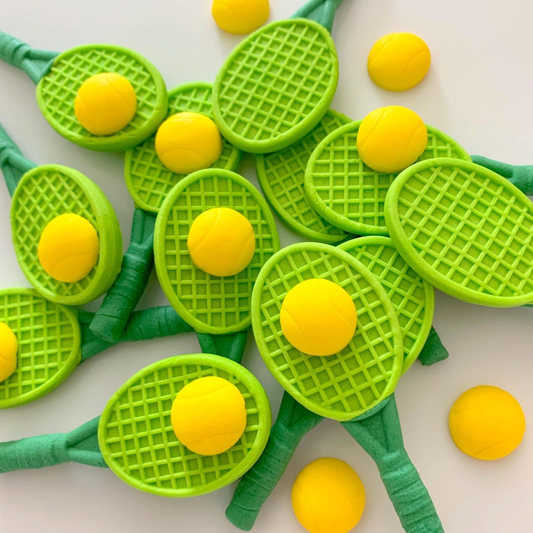 6 Green Tennis Rackets and Balls Edible Fondant Cake Toppers - Etsy