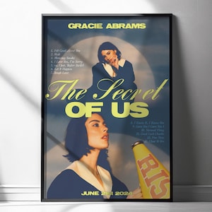 The Secret of Us Gracie Estetyczna sztuka ścienna Cyfrowy plakat Estetyczna dekoracja pokoju Niebiesko-żółta lista utworów albumu Wydruk
