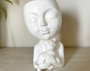 Statuette decorative - Pot - Personnage avec son chat