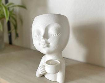 Statuette decorative - Pot - Personnage tenant une tasse à café