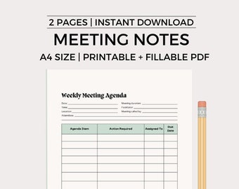 Meeting Notes Template Printable Fillable Editable Meeting Minutes