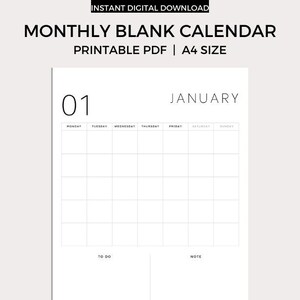 Monthly Calendar Landscape, Printable Calendar, Year Calendar ...