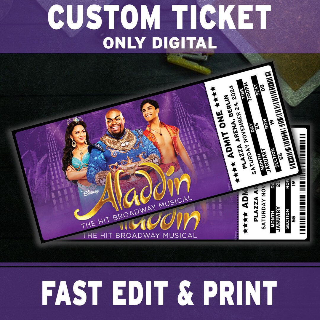 ALADDIN Broadway Surprise Ticket. Editable Musical Theater Faux Event ...