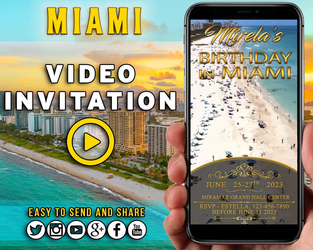 MIAMI ITINERARY Video Invitation, Miami Weekend Party Invitation, Miami