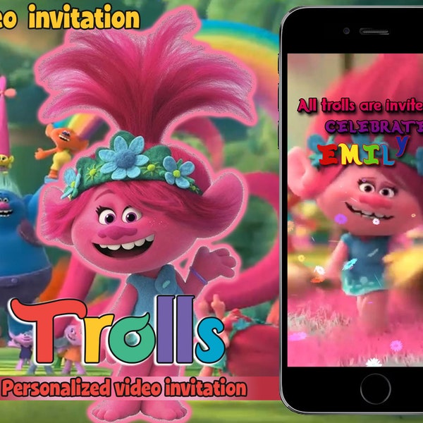 Trolls Birthday Party Video Invitation, Personalized video invitation, Trolls Poppy Mobile Birthday Invitation