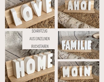 Schrifzug auf Holzständer | Buchstaben | Home | Ahoi | Moin | Love | Familie