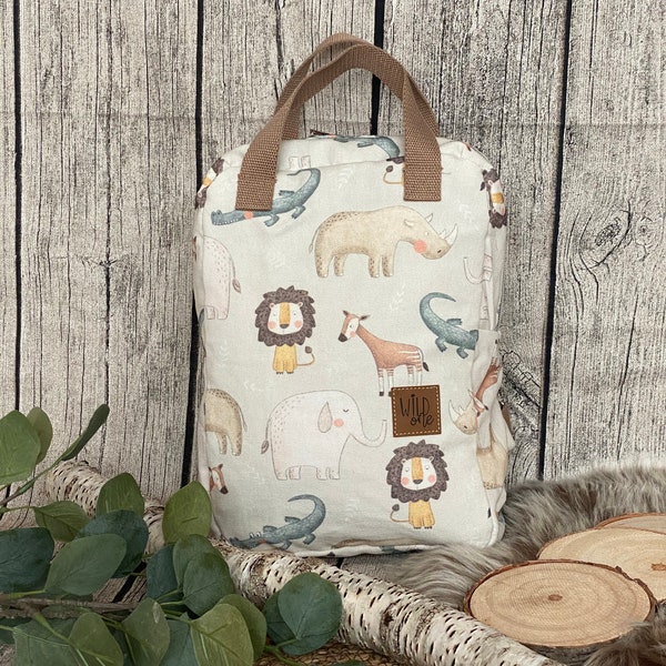 Kinderrucksack aus Bio Canvas Rucksack Tiermotiv Rucksack für Kinder Unikat Handgenäht