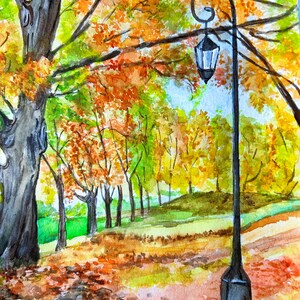 Watercolor painting - Autunno nel Parco- Arte murale 20x 30 cm