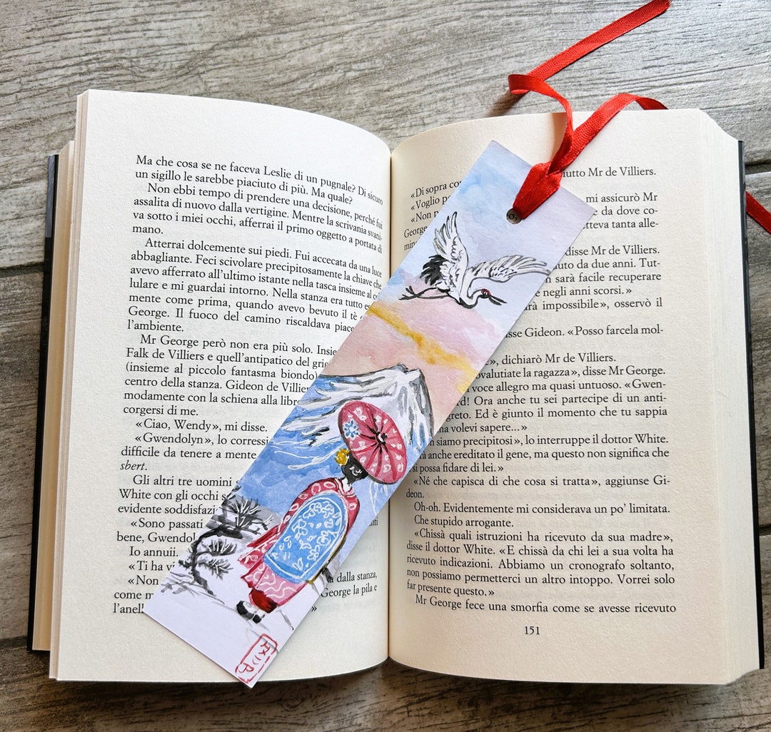 Japanese Bookmark: Geisha, Mount Fuji and Cranes Handmade Art on ...