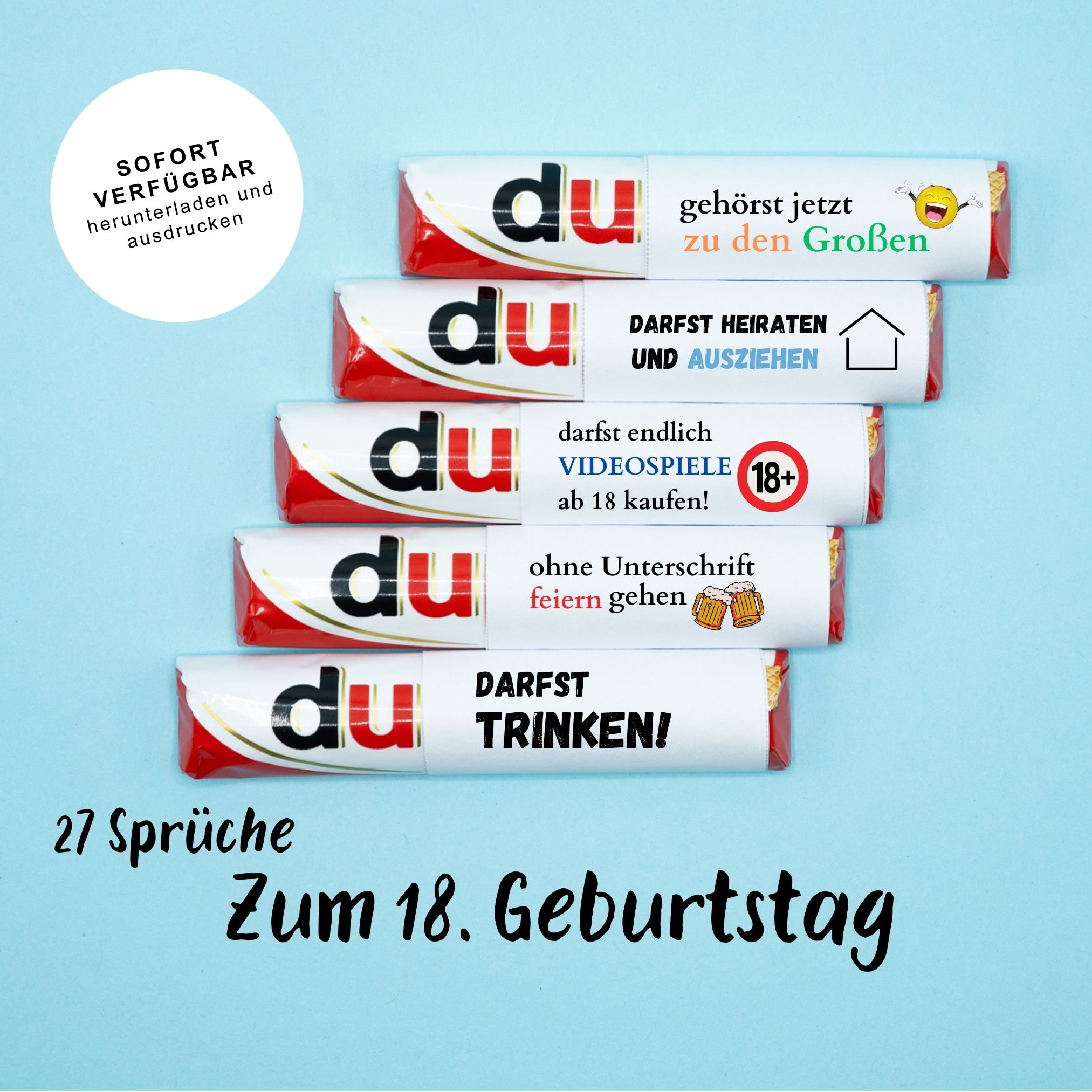 27 banderolas Duplo para tu 18 cumpleaños. Por fin 18 regalos de última hora. Regalo personal para imprimir Duplo como sorpresa.