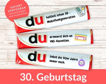Banderolas Duplo 30 Cumpleaños PDF | 27 plantillas de regalo DIY para imprimir, regalo de cumpleaños de última hora
