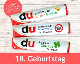 27 Duplo Banderolen zum 18 Geburtstag Last Minute Geschenk persönliches Geschenk zum Ausdrucken Duplo als Überraschung