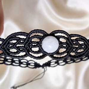 Black Macrame Choker: Boho Moonstone Necklace