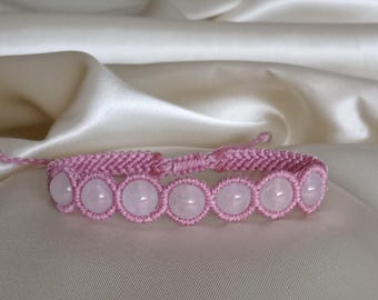 Gemstone Macrame Bracelet – Boho Beaded Jewelry, Rose Quartz