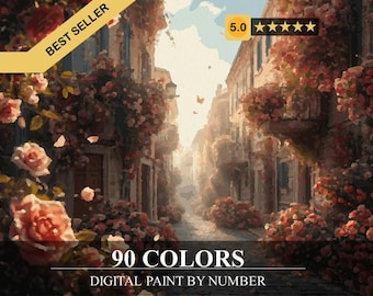 Floral Street – Paint by Number | Digital Coloring Pages for Adults (Printable + Procreate Ready) Coloring Book