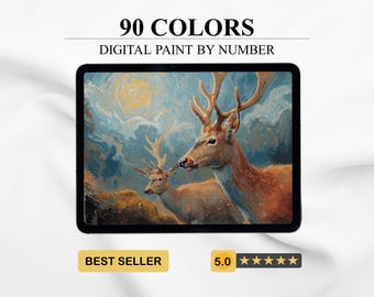 Deers – Paint by Number | Digital Coloring Pages for Adults (Printable + Procreate Ready) Coloring Book
