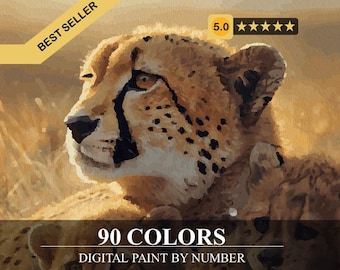 Cheetah – Safari Life, Dipingi con i numeri / Pagine da colorare digitali per adulti (stampabili + pronte per Procreate) Libro da colorare