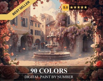 Floral Fountain– Paint by Number | Digital Coloring Pages for Adults (Printable + Procreate Ready) Coloring Book