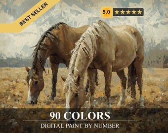 Cavalli – Libro da colorare accogliente con i numeri / Pagine da colorare digitali per adulti (stampabili + pronte per Procreate)
