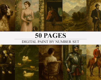 50 English Country Vintage Art – Paint by Number Bundle | Digital Coloring Pages for Adults (Printable + Procreate Ready) Coloring Book