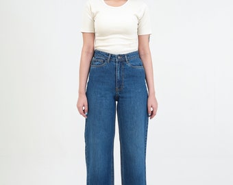 Denimic Jeans Womens High Rise Wide leg Medium Blue