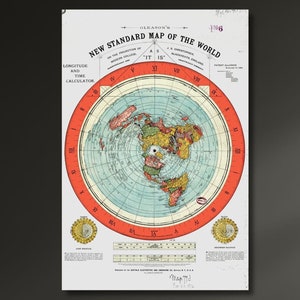 Old Flat Earth World Map, 1892, door Alexander Gleason Canvas muurkunstwerk printontwerp, print voor thuis, kantoorposter of canvas klaar om op te hangen