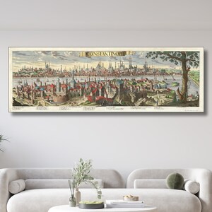 Carte picturale de Constantinople Art mural sur toile | Impression d'Istanbul, décoration d'affiche pour la maison et le bureau I POSTER ou TOILE prête à accrocher