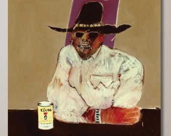 Indian with Beer Can by Fritz Scholder Quality Canvas Poster, Wall Art Print Design, Art Reproduction,Decor for Home & Office, READY to Hang