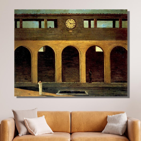 The Enigma of the Hour by Giorgio De Chirico Canvas Poster,Metaphysical Painting Wall Print Design,Decor for Home  Office,READY to Hang