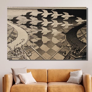 Day and Night by Maurits Cornelis Escher Canvas Poster,Op Art Wall Print Design,Abstract Decor for Home  Office,CANVAS READY to Hang