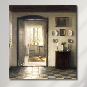 The Sunlit Room by Carl Vilhelm Holsøe Canvas Wall Art Desing, Quality Print Art Decor ,Serene Interior Scene Poster,Danish Vintage Wall Art